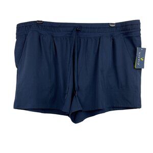 Vively Womens Size 3X Navy Blue Pull On Elastic Waist Shorts Pocket